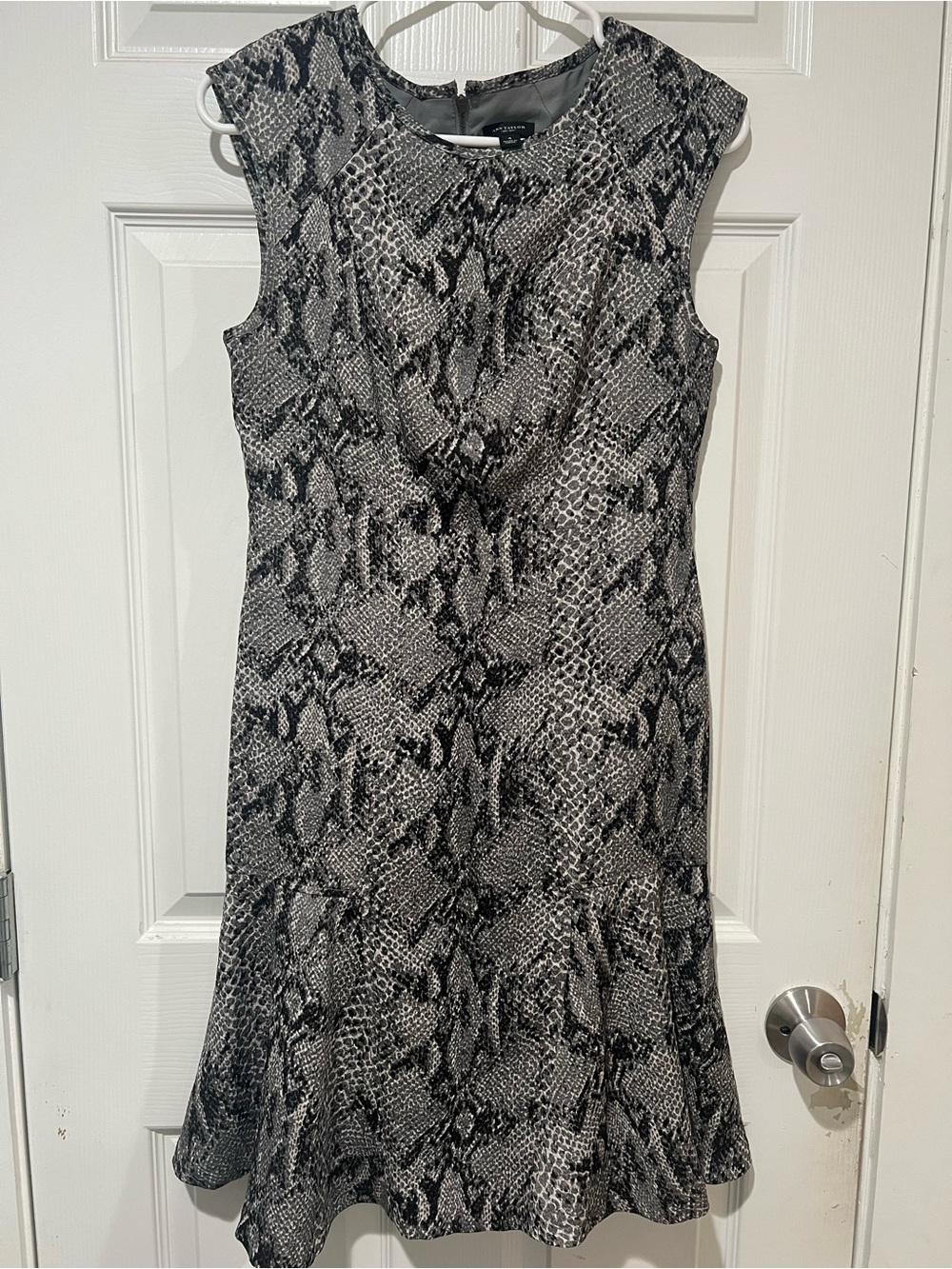 Ann Taylor Black and Gray Snake-Print Midi Dress